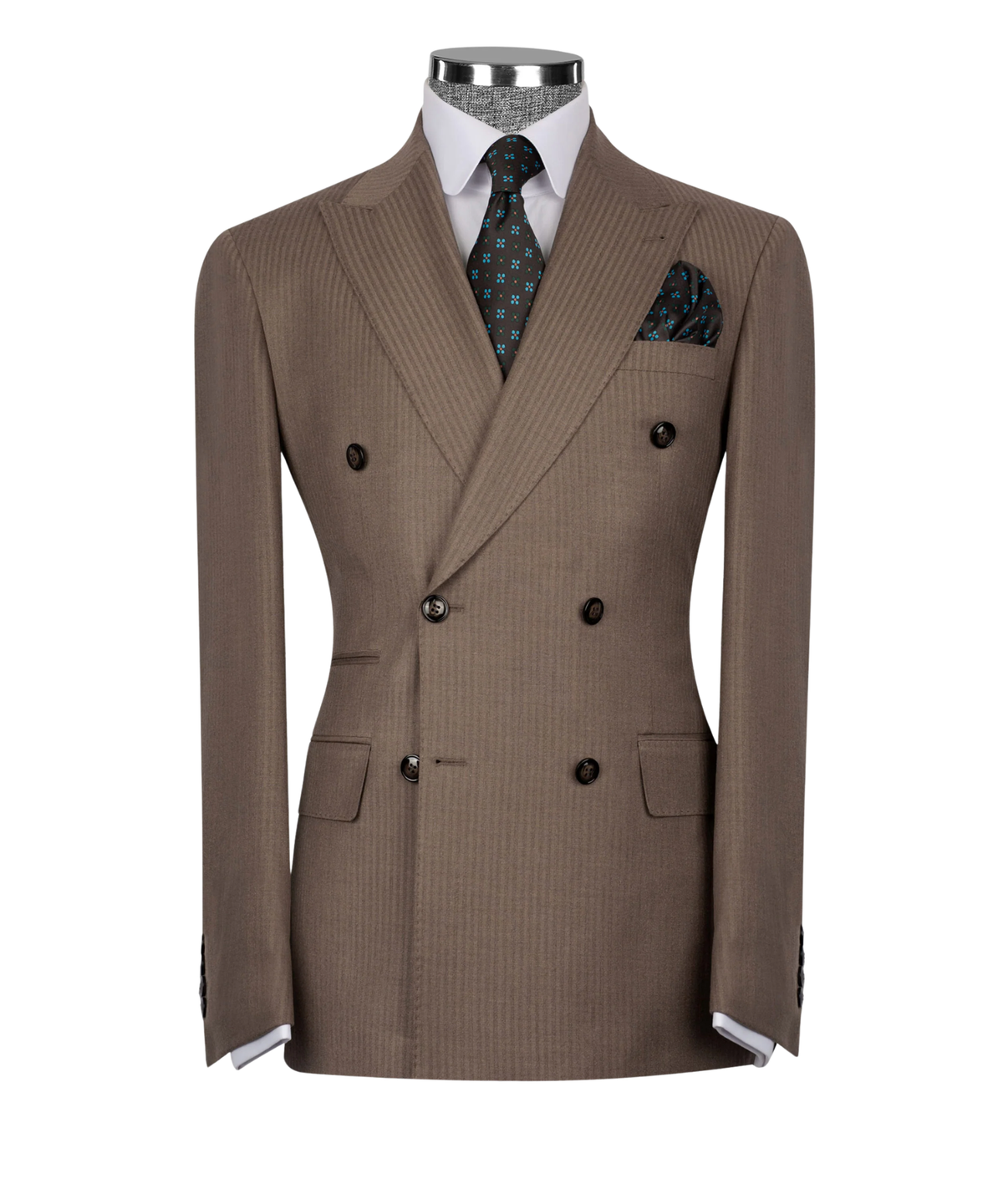 Costume croisé à fines rayures discrètes