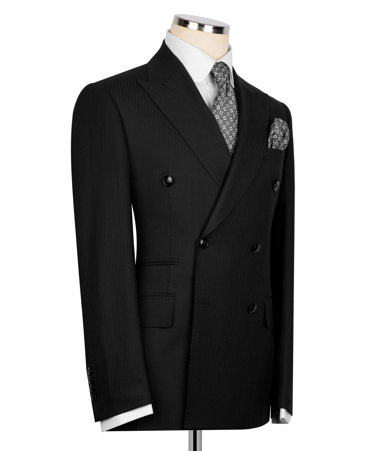 Costume croisé à fines rayures discrètes