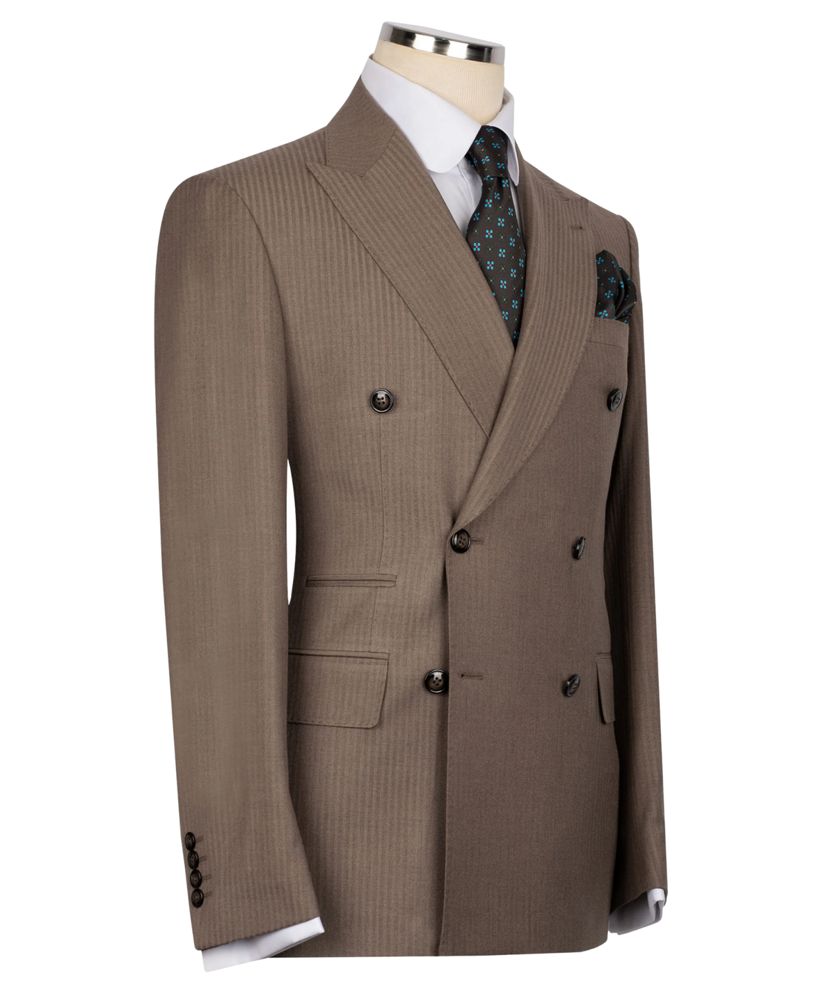 Costume croisé à fines rayures discrètes